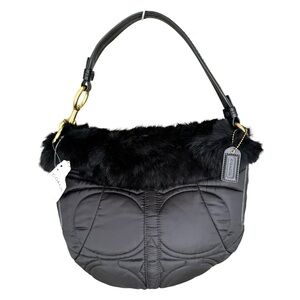 🆕 Coach Fur Signature Shoulder Bag Black Quilted Hobo